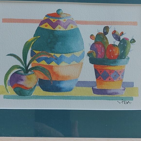 Southwest Still Life Colorful Watercolor Art Painting Wood Frame Artist Signed - Picture 5 of 9